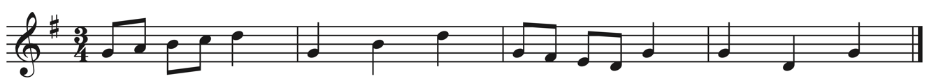 image of melody in treble clef, 3/4, key signature of one sharp