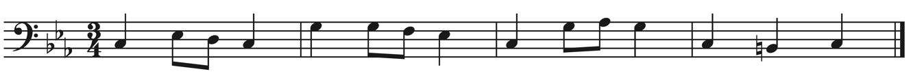 image of melody in bass clef, 3/4, key signature of three flats