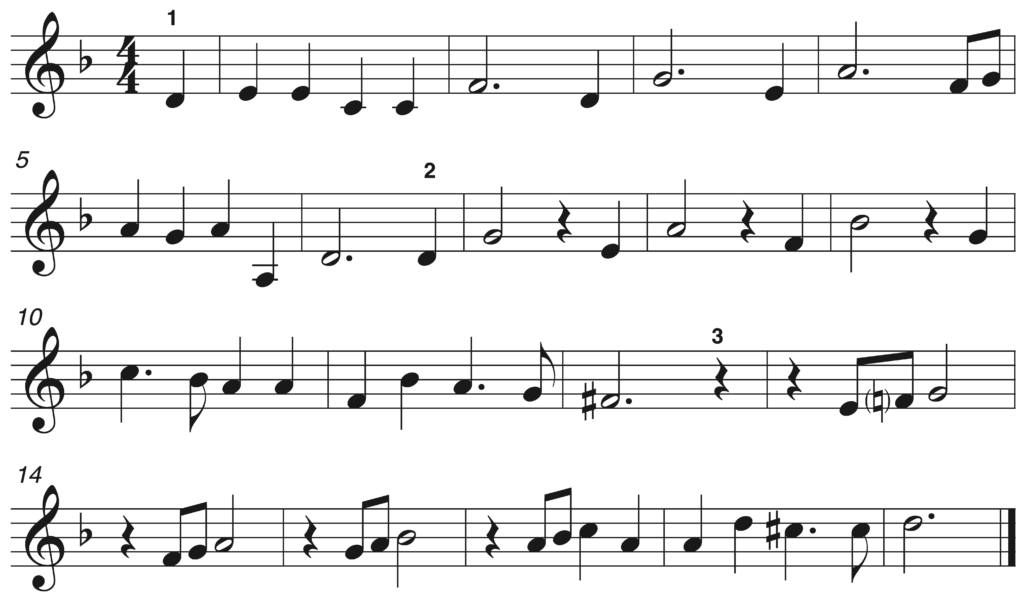 image of melody in 4/4, key signature with one flat
