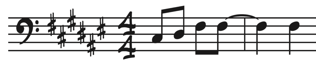 image of melody in bass clef: C-sharp D-sharp F-sharp F-sharp