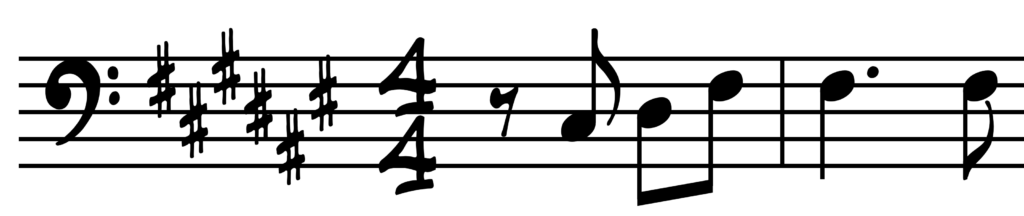 image of melody in bass clef: C-sharp D-sharp F-sharp F-sharp