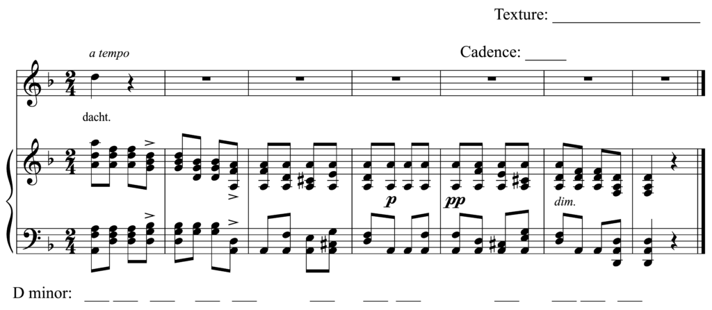 image of score with banks for Roman numerals, cadence, and texture