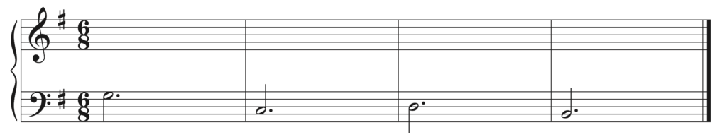 image of score with melody in bass clef: G - C - D - B