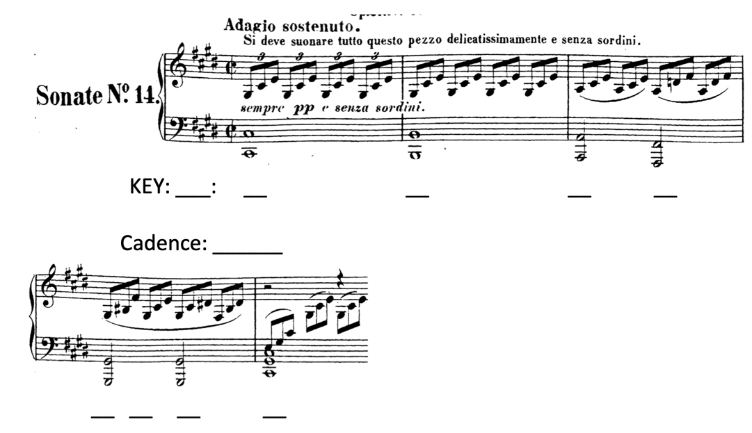 image of score with blanks beneath staff for key and Roman numeral labels