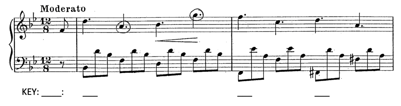 image of score with blanks for key and Roman numerals beneath staff