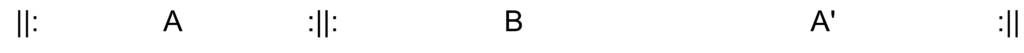 Diagram showing A section with repeat signs, followed by B and A-prime section with repeat signs