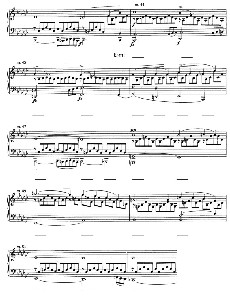 image of score with blanks beneath staff for Roman numerals in E-flat minor