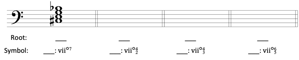Staff in bass clef with first chord shown as C-sharp, E, G, B-flat