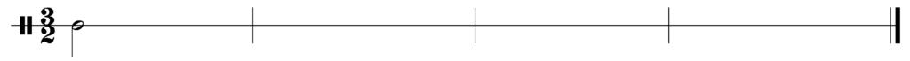 blank staff, 3/2, half note, four bars