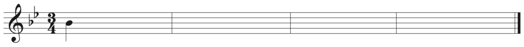 blank treble clef staff, 2 flats, 3/4, starting note B-flat quarter note, four bars