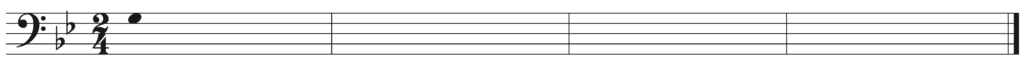 blank bass clef staff, 2 flats, 2/4, starting note G3, four bars