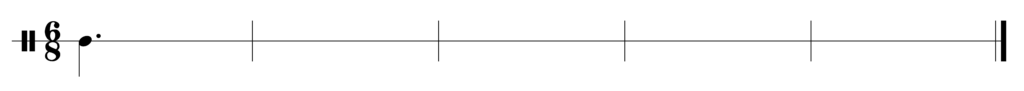 blank staff, 6/8, dotted quarter note, five bars