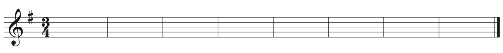 blank treble clef staff, 1 sharp, 3/4, 8 bars