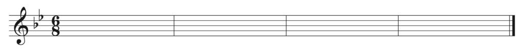 blank treble clef staff, two flats, 6/8, 4 bars
