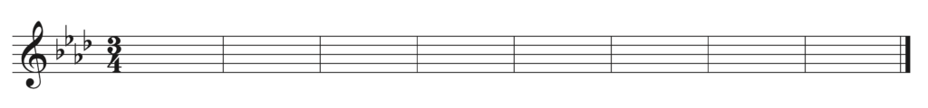 blank treble clef staff, four flats, 3/4, 8 bars